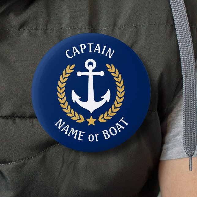 Ihr Bootsname Kapitän Anchor Gold Laurel Navy Button (Several sizes and shapes to choose from.)