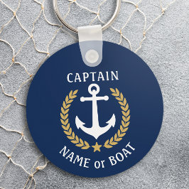 Ihr Bootsname Kapitän Anchor Laurel Navy Blue Schlüsselanhänger