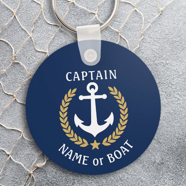 Ihr Bootsname Kapitän Anchor Laurel Navy Blue Schlüsselanhänger (Von Creator hochgeladen)