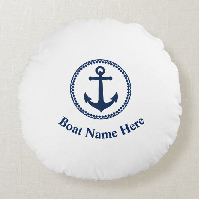 Ihr Bootsname mit Seekange Rundes Kissen (Vorderseite)