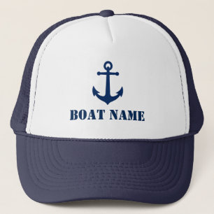 Ihr Bootsname mit Vintagem Anker in Navy Blue Truckerkappe