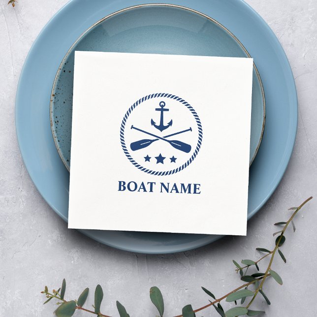 Ihr Bootsname Name Anchor Oars & Stars Navy Blue Serviette (Von Creator hochgeladen)