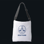 Ihr Bootsname Name Nautical Anchor & Oars Tragetaschen Mit Langen Trägern<br><div class="desc">Personalisierter Bootsname Nautical Anchor & Crossed Oars in Navy Blue auf White Crossbody Tote Bag.</div>
