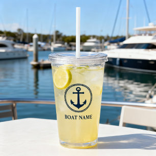 Ihr Bootsname Name Sea Anchor Blau Acryltrinkbecher