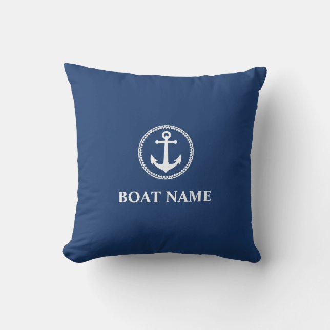 Ihr Bootsname Name Sea Anchor Blau Kissen (Vorderseite)