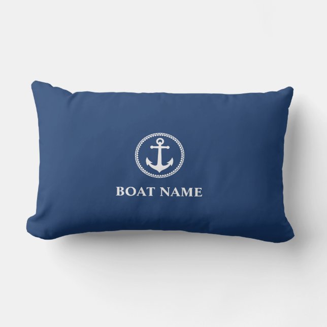 Ihr Bootsname Name Sea Anchor Blau Kissen Für Draußen (Vorderseite)