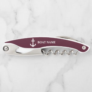 Ihr Bootsname Nautical Anchor Burgund und White Kellnermesser