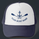Ihr Bootsname Nautical Anchor Crossed Oars Navy Truckerkappe<br><div class="desc">Ein Nautical Boat Anker und Crossed Oars mit Ihrem Personalisierten Bootsnamen oder einem anderen Text in Navy Blue auf einem stilvollen Trucker Hut.</div>