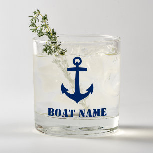Ihr Bootsname Nautical Anchor Navy Blue Whiskyglas