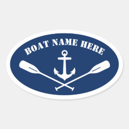 Ihr Bootsname Nautical Anchor & Oars Navy Blue Ovaler Aufkleber
