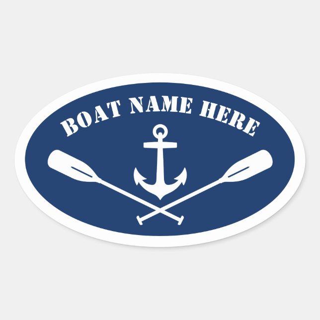 Ihr Bootsname Nautical Anchor & Oars Navy Blue Ovaler Aufkleber (Vorderseite)