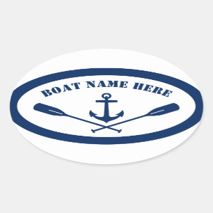 Ihr Bootsname Nautical Anchor & Oars Navy Blue Ovaler Aufkleber