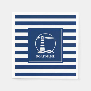 Ihr Bootsname Nautical Classic Lighthouse Striped Serviette