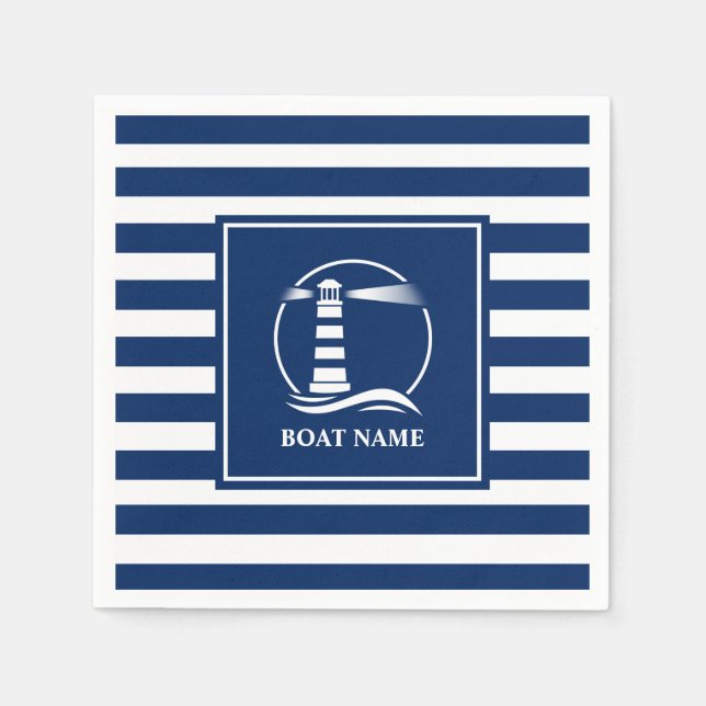 Ihr Bootsname Nautical Classic Lighthouse Striped Serviette (Vorderseite)
