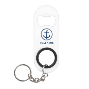 Ihr Bootsname Nautical Sea Anchor Blau weiß Mini Flaschenöffner