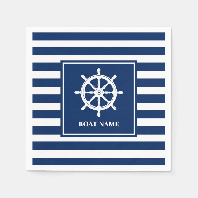 Ihr Bootsname Nautical Ships Wheel Helm gestreift Serviette (Vorderseite)