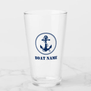 Ihr Bootsname Navy Blue Rope & Anchor Glas