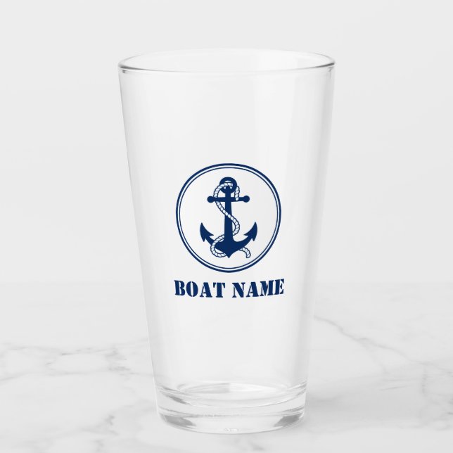 Ihr Bootsname Navy Blue Rope & Anchor Glas (Vorderseite)