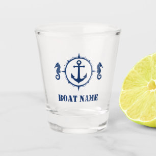 Ihr Bootsname Navy Seepferd Anker Blau Schnapsglas