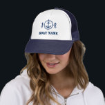 Ihr Bootsname Navy White Seepferd Anker Truckerkappe<br><div class="desc">Ihr Bootsname Navy White Seepferd Ankerhut Hat</div>