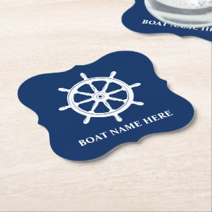 Ihr Bootsname oder Text Ships Wheel Helm Blue Untersetzer