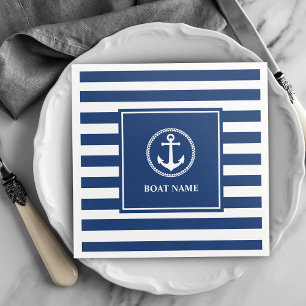 Ihr Bootsname Sea Anchor Blue Stripes Serviette