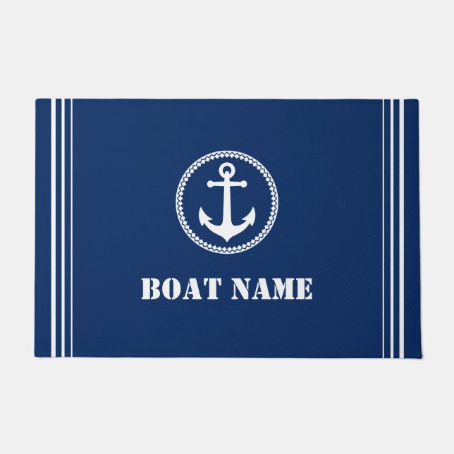 Ihr Bootsname Sea Anchor Navy Blue Entryway Fußmatte (Vorderseite)