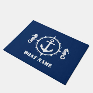 Ihr Bootsname Seepferd Nautical Anchor Navy Blue Fußmatte