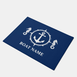 Ihr Bootsname Seepferd Nautical Anchor Navy Blue Fußmatte