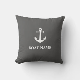 Ihr Bootsname Vintage-Anker Aschgrau Kissen