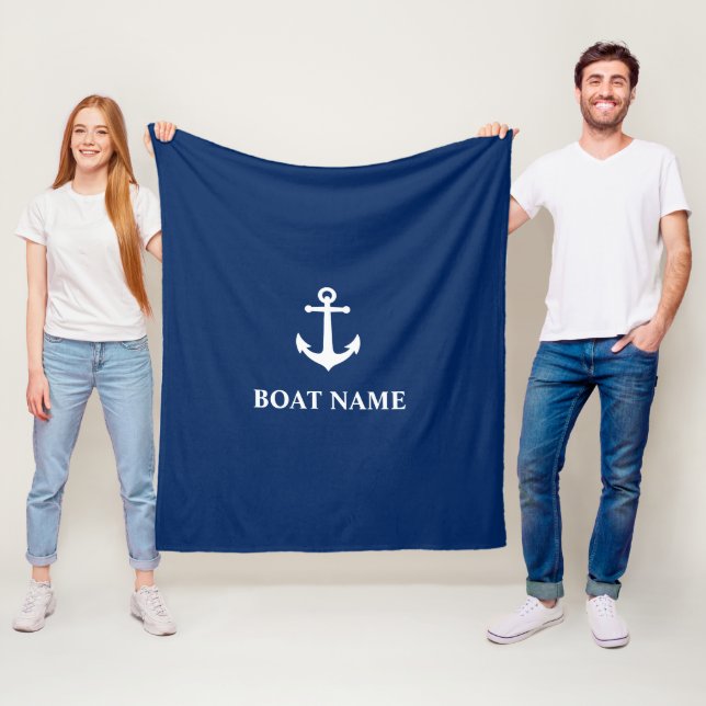 Ihr Bootsname Vintage-Anker Blau Fleecedecke (Beispiel)