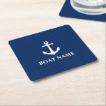 Ihr Bootsname Vintager nautischer Ankerblau Rechteckiger Pappuntersetzer<br><div class="desc">Ihr Personalisierter Bootsname Vintag Nautical Anchor Navy Blue Square Paper Untersetzer.</div>