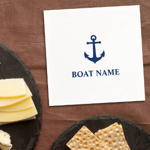 Ihr Bootsname Vintager nautischer Ankerblau Serviette