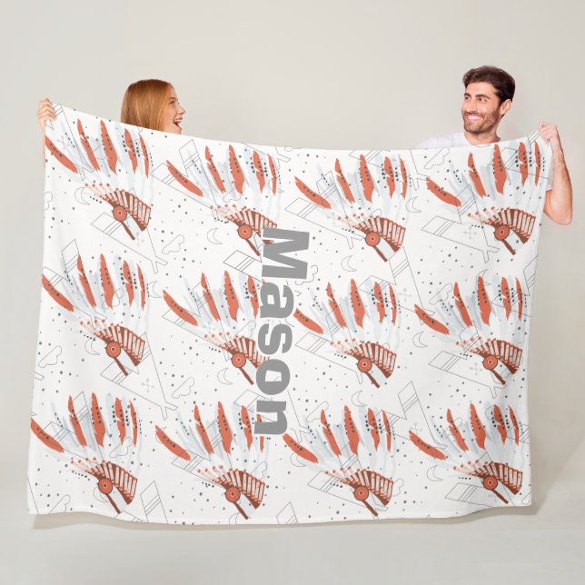 Ihr Boys Name Room Indian Feather Headdress Tepe Fleecedecke (Beispiel)