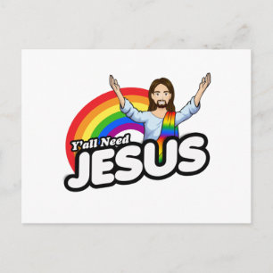 Ihr braucht Jesus - Regenbogen-Jesus Postkarte