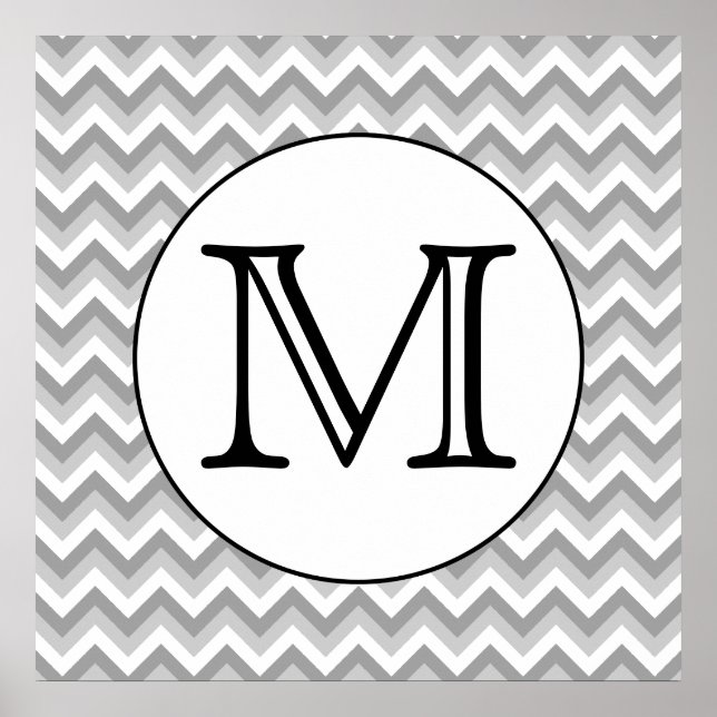 Ihr Brief. Gray Zigzag Muster Monogram. Poster (Vorne)