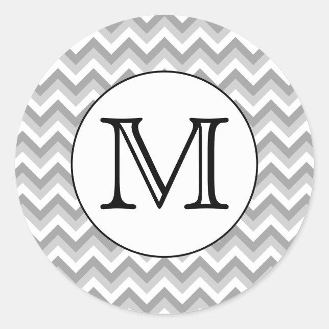 Ihr Brief. Gray Zigzag Muster Monogram. Runder Aufkleber (Vorderseite)