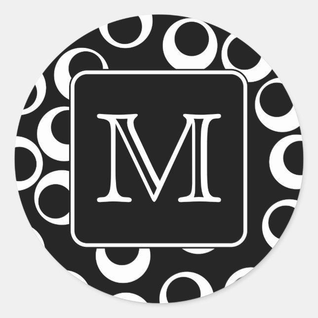 Ihr Brief. Schwarz-Weiß-Monogramm Fun Muster Runder Aufkleber (Vorderseite)