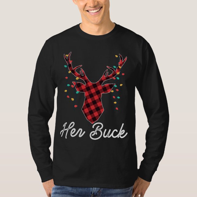 Ihr Buck Reindeer Red Kariert Christmas Pajama Mat T-Shirt (Vorderseite)