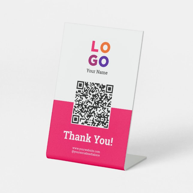 Ihr Business Logo Einfache Magenta Qr Code Sockelschild (Vorderseite)