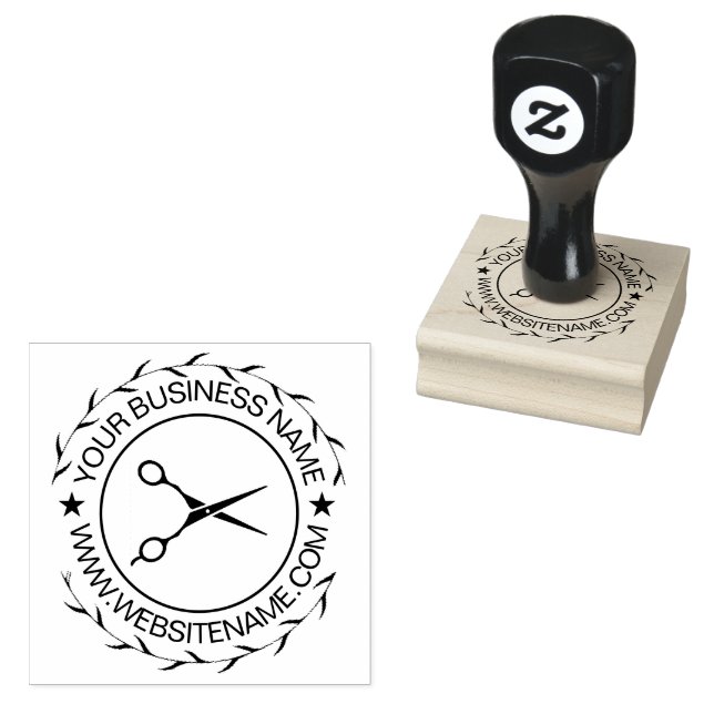 Ihr Business-Logo und Text-Haarschere Gummistempel (Stempel)