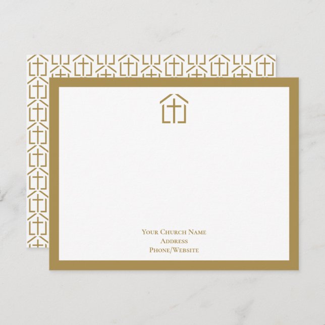 Ihr Church Name Logo Cross Gold Note Card Mitteilungskarte (Vorne/Hinten)