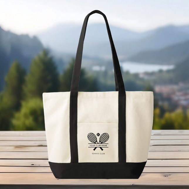 Ihr Country Club Name Tennis Team Swag Tragetasche (Lawn Tennis Club Name Black Rackets Motif Tote Bag)