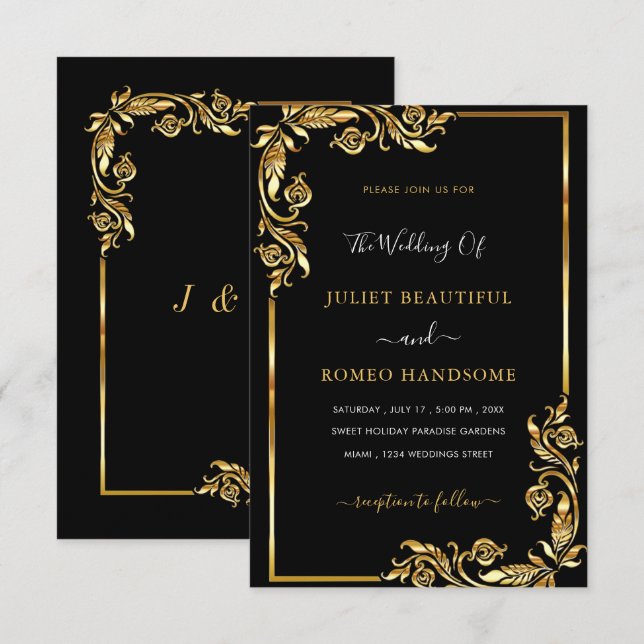 Ihr Design Black Gold Hochzeitsvorlage (Vorne/Hinten)