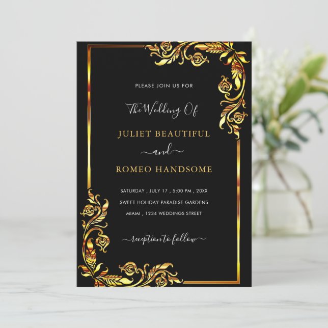 Ihr Design Black Gold Hochzeitsvorlage (Stehend Vorderseite)