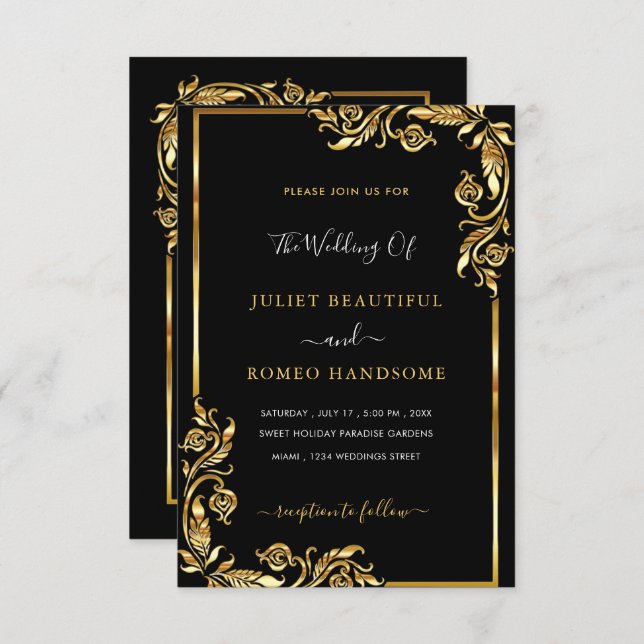 Ihr Design Black Gold Hochzeitsvorlage (Vorne/Hinten)