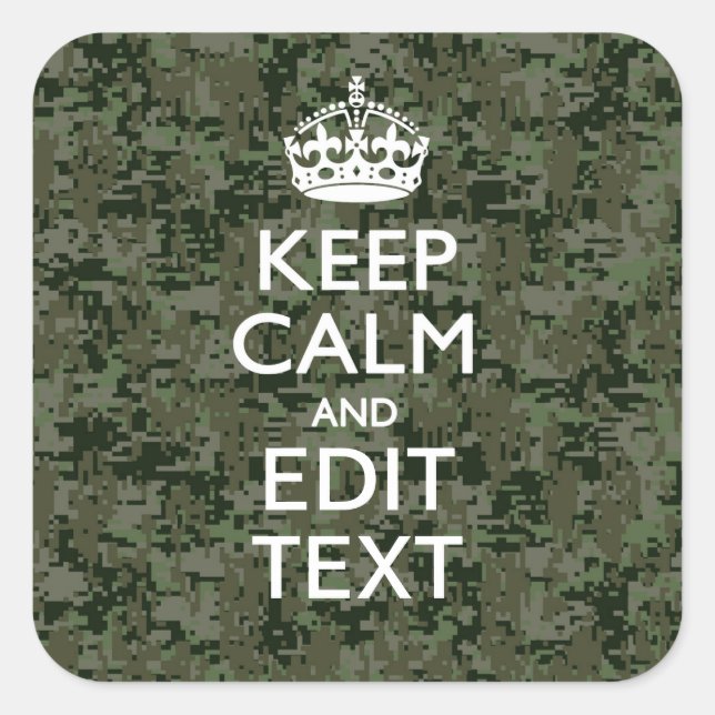 Ihr digitaler Text Camouflage Woodland Behalte Ruh Quadratischer Aufkleber (Vorderseite)