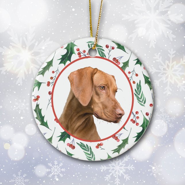 Ihr eigener Hund Foto Vorlage Red Berry Holly Bord Keramik Ornament (Von Creator hochgeladen)