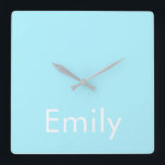 Ihr eigener Name oder Wort | Soft Sky Blue Quadratische Wanduhr<br><div class="desc">Ihr eigener Name oder Ihr eigenes Wort ist benutzerdefiniert.</div>
