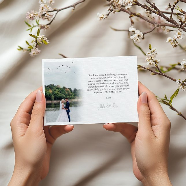 Ihr eigenes Foto, Gradienten, danke Karte (Faded white we gradient wedding photo thank you card)